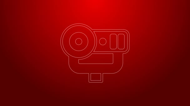 Πράσινη γραμμή Web κάμερα εικονίδιο απομονώνονται σε κόκκινο φόντο. Κάμερα. Εικονίδιο κάμερας. 4K Γραφική κίνηση κίνησης βίντεο — Αρχείο Βίντεο