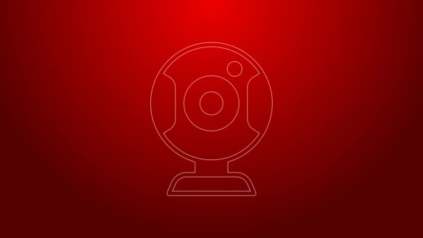 Green line Web camera icon isolated on red background. Chat camera. Webcam icon. 4K Video motion graphic animation — Stock Video