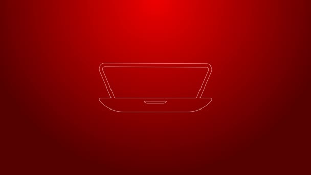 Ligne verte icône ordinateur portable isolé sur fond rouge. Ordinateur portable avec signe d'écran vide. Animation graphique de mouvement vidéo 4K — Video