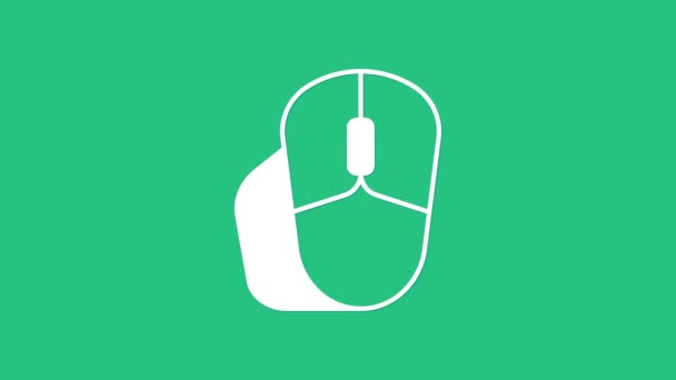 Иконка белой мыши выделена на зеленом фоне. Оптический с обозначением колеса. Видеографическая анимация 4K — стоковое видео
