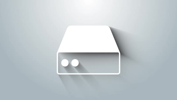 Servidor Blanco, Datos, Web Hosting icono aislado sobre fondo gris. Animación gráfica de vídeo 4K — Vídeo de stock