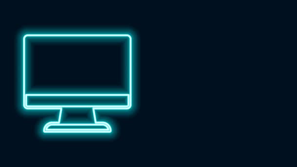 Glowing neon line Computer monitor screen icon isolated on black background. Electronic device. Front view. 4K Video motion graphic animation — Stock Video