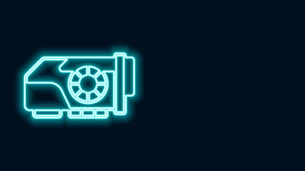 Gloeiende neon lijn Videokaart pictogram geïsoleerd op zwarte achtergrond. 4K Video motion grafische animatie — Stockvideo