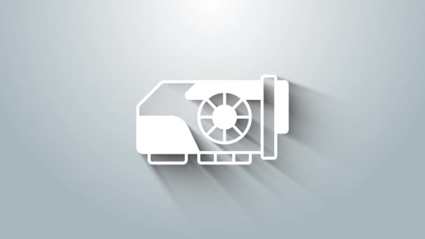 Icono de tarjeta gráfica de vídeo blanco aislado sobre fondo gris. Animación gráfica de vídeo 4K — Vídeo de stock
