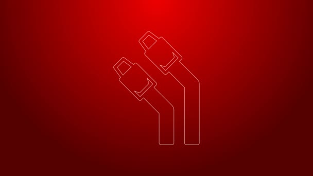 Icono de Internet de red de cable LAN de línea verde aislado sobre fondo rojo. Animación gráfica de vídeo 4K — Vídeo de stock