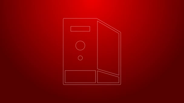 Green line Case of computer icon isolated on red background. Computer server. Workstation. 4K Video motion graphic animation — Stock Video