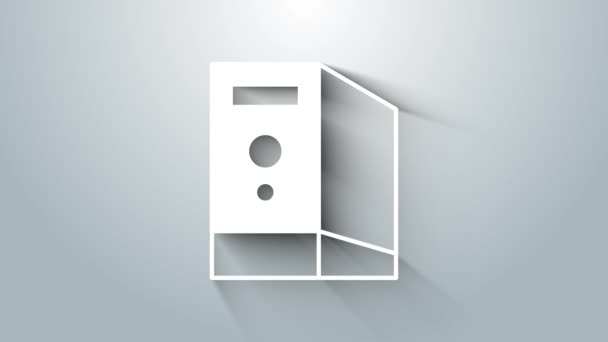 Caso bianco di icona del computer isolato su sfondo grigio. Server di computer. Postazione di lavoro. Animazione grafica 4K Video motion — Video Stock