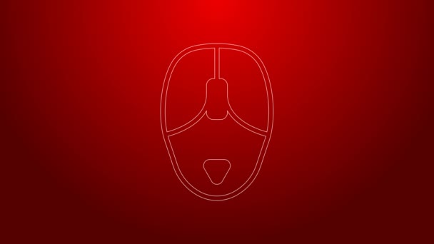 Green line Computer mouse icon isolated on red background. Optical with wheel symbol. 4K Video motion graphic animation — Stock Video