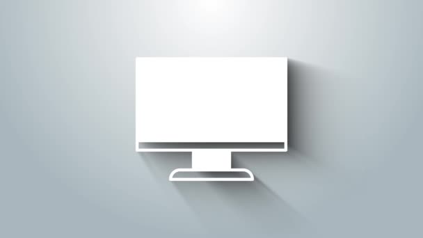 Icono de pantalla de monitor de computadora blanca aislado sobre fondo gris. Dispositivo electrónico. Vista frontal. Animación gráfica de vídeo 4K — Vídeo de stock