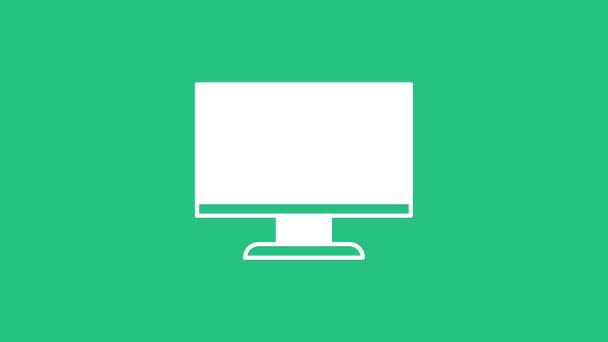 Icono de pantalla de monitor de computadora blanca aislado en fondo verde. Dispositivo electrónico. Vista frontal. Animación gráfica de vídeo 4K — Vídeo de stock