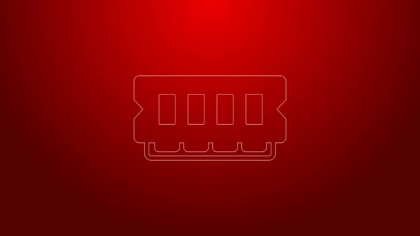 Green line RAM, random access memory icon isolated on red background. 4K Video motion graphic animation — Stock Video