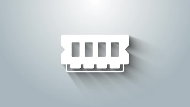 RAM blanca, icono de memoria de acceso aleatorio aislado sobre fondo gris. Animación gráfica de vídeo 4K — Vídeos de Stock
