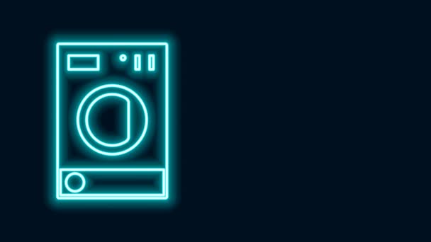 Glowing neon line Washer icon isolated on black background. Washing machine icon. Clothes washer - laundry machine. Home appliance symbol. 4K Video motion graphic animation — Stock Video