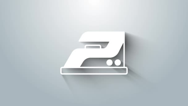 Wit Elektrisch ijzeren pictogram geïsoleerd op grijze achtergrond. Stoomstrijkijzer. 4K Video motion grafische animatie — Stockvideo
