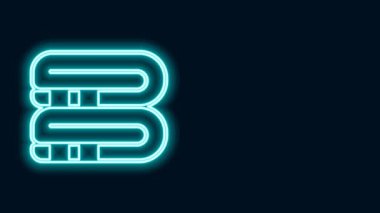 Parlayan neon hattı havlu yığını simgesi siyah arkaplanda izole edildi. 4K Video hareketli grafik canlandırması