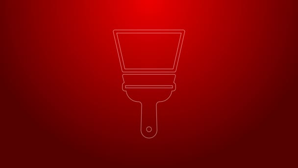 Línea verde Servicio de limpieza con limpiador de goma para ventanas icono aislado sobre fondo rojo. Squeegee, rascador, limpiador. Animación gráfica de vídeo 4K — Vídeo de stock