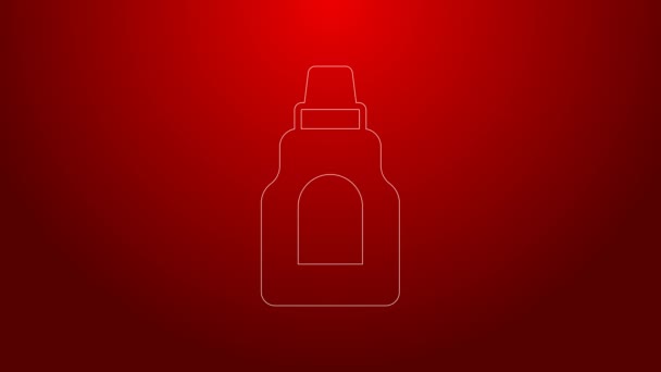 Green line Plastic bottle for laundry detergent, bleach, dishwashing liquid or another cleaning agent icon isolated on red background. 4K Video motion graphic animation — Stock Video