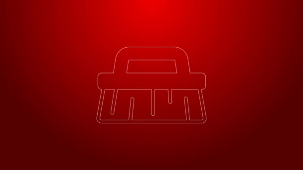 Green line Brush for cleaning icon isolated on red background. 4K Video motion graphic animation — Stock Video