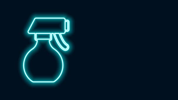 Žhnoucí neonová čára Ikona láhve s vodní tříští izolované na černém pozadí. Postřikovač na žehlení. Grafická animace pohybu videa 4K — Stock video
