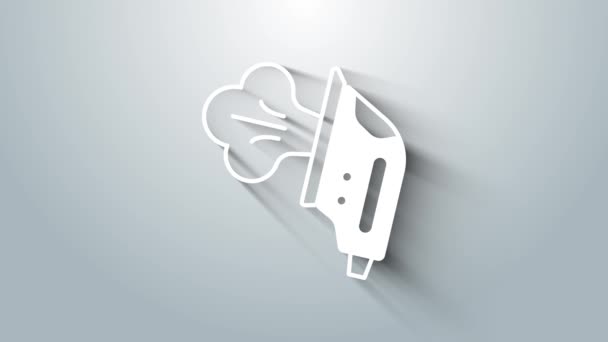 Bílé elektrické železo ikona izolované na šedém pozadí. Pára. Grafická animace pohybu videa 4K — Stock video