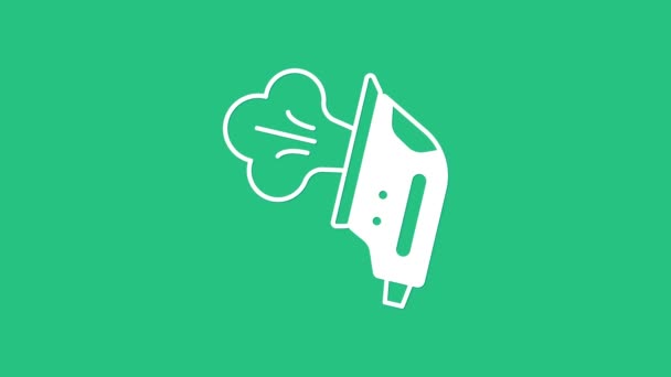 Bílé elektrické železo ikona izolované na zeleném pozadí. Pára. Grafická animace pohybu videa 4K — Stock video