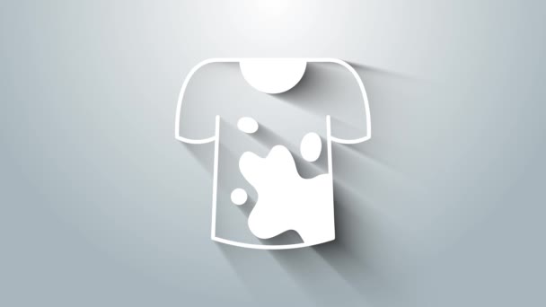 Символ белой грязной футболки выделен на сером фоне. Видеографическая анимация 4K — стоковое видео