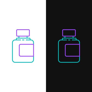 Çizgi sosu ikonu beyaz ve siyah arkaplanda izole edilmiş. Ketçap, hardal ve fast food için soslu mayonez şişeleri. Renkli taslak konsepti. Vektör.