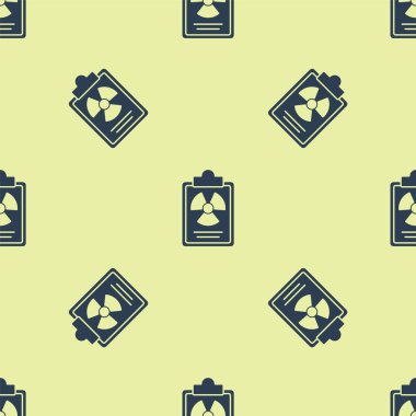 Mavi Radyasyon uyarı belgesi simgesi sarı arkaplandaki pürüzsüz deseni izole etti. Metin dosyası. Vektör.