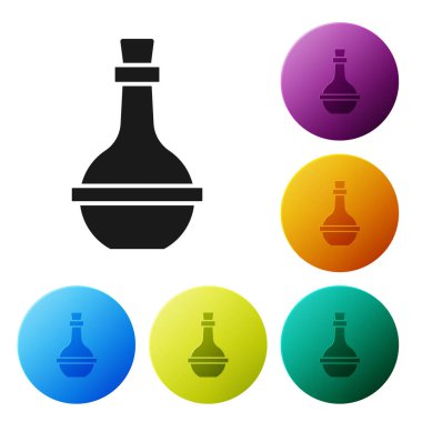 Beyaz arka planda izole edilmiş siyah Yahudi şarap şişesi ikonu. Simgeleri renk daire düğmelerine ayarla. Vektör.