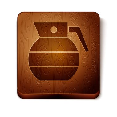 Kahverengi El bombası ikonu beyaz arka planda izole edildi. Bomba patlaması. Tahta kare düğme. Vektör.