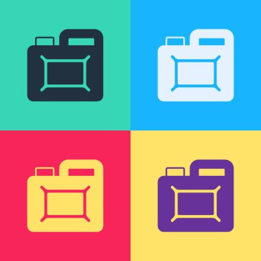 Motor makine yağı ikonu için pop sanat kutusu renk arkaplanında izole. Benzin bidonu. Yağ değiştirme ve onarım servisi. Motor yağı işareti. Vektör