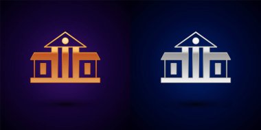 Beyaz Saray 'ın altın ve gümüş simgesi siyah arka planda izole edildi. Washington DC mi? Vektör