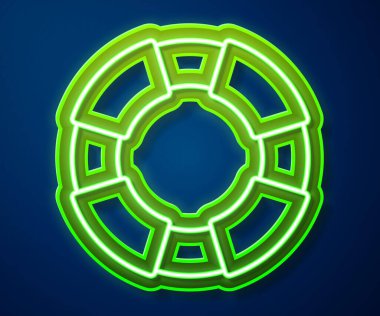 Parlayan neon hattı Lifebuoy simgesi mavi arkaplanda izole edildi. Can simidi sembolü. Vektör.