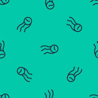 Saat simgesinde mavi çizgi zamanı uçuyor yeşil arka planda izole edilmiş pürüzsüz desen. Vektör.