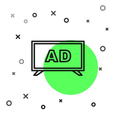 Beyaz arkaplanda siyah çizgi reklam simgesi izole edildi. Pazarlama ve tanıtım süreci kavramı. İlgili reklamlar. Sosyal medya reklamcılığı. Vektör.