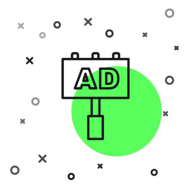 Beyaz arkaplanda siyah çizgi reklam simgesi izole edildi. Pazarlama ve tanıtım süreci kavramı. İlgili reklamlar. Sosyal medya reklamcılığı. Vektör.