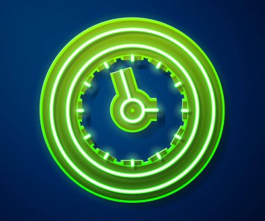 Parlayan neon çizgi saat simgesi mavi arkaplanda izole edildi. Zaman sembolü. Vektör