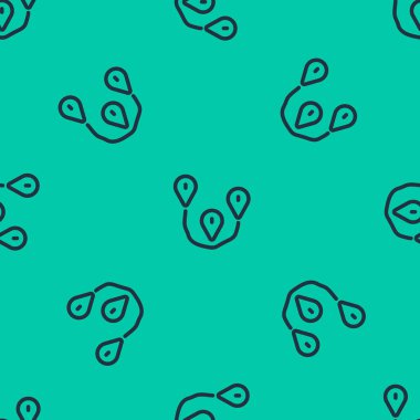 Mavi çizgi rota simgesi yeşil arkaplanda izole edilmiş pürüzsüz desen. Harita işaretçisi işareti. Yol ya da yol kavramı. GPS navigatörü. Vektör