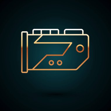 Koyu mavi arka planda izole edilmiş altın çizgi video grafik simgesi. Vektör