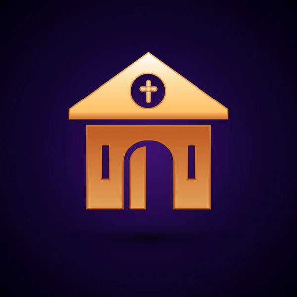 Icono Construcción Iglesia Oro Aislado Sobre Fondo Negro Iglesia Cristiana — Vector de stock