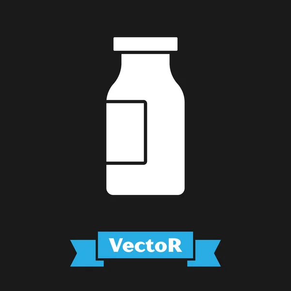 Белая Закрытая Стеклянная Бутылка Иконкой Молока Черном Фоне Вектор — стоковый вектор