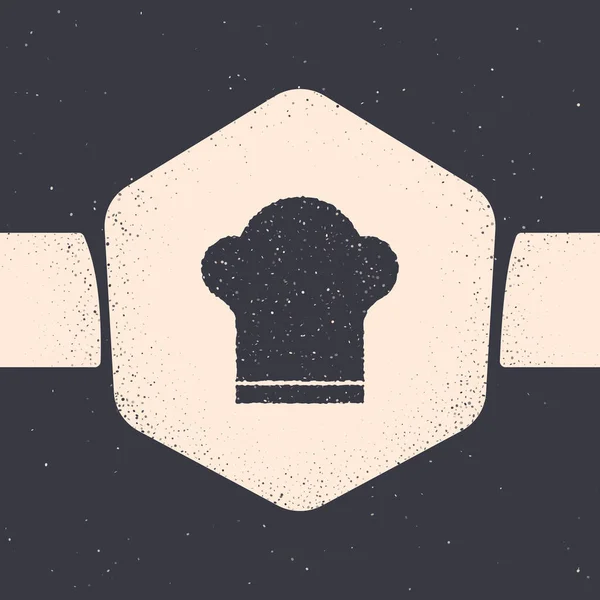 Grunge Klobouk Ikona Izolované Šedém Pozadí Symbol Vaření Kuchařská Čepice — Stockový vektor