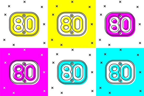 Set Icono Retro Aislado Sobre Fondo Color Cartel Los Ochenta — Archivo Imágenes Vectoriales