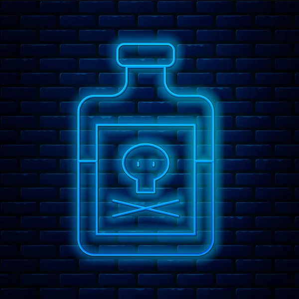 Gloeiende Neon Lijn Gif Fles Pictogram Geïsoleerd Baksteen Muur Achtergrond — Stockvector