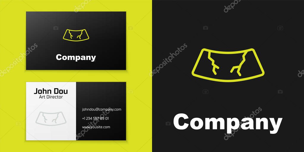 Logotype line Broken windshield cracked glass icon isolated on black background. Logo design template element. Vector.