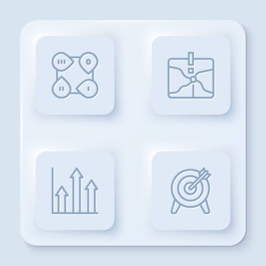 Satır İnfografik ögesi, Kesişme noktası, Pasta grafiği bilgisi ve hedef al. Beyaz kare düğme. Vektör