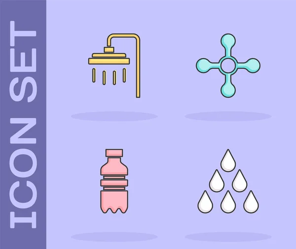 Set Wassertropfen Dusche Flasche Wasser Und Wasserhahn Symbol Vektor — Stockvektor