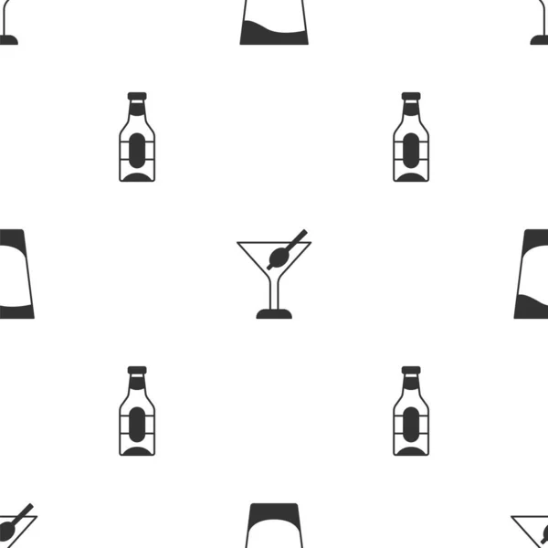 Set Shot Glass Martini Beer Bottle Seamless Pattern Vector — Stock Vector