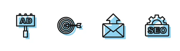 Set Line Mail Und Mail Werbung Ziel Und Seo Optimierungssymbol — Stockvektor