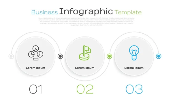 Definir Linha Gráfico Pie Infográfico Bandeira Lâmpada Modelo Infográfico Negócios — Vetor de Stock